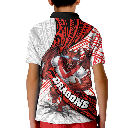 St George Illawarra Dragons Rugby Kid Polo Shirt Tribal Polynesian Power Art - Lightning Mascot