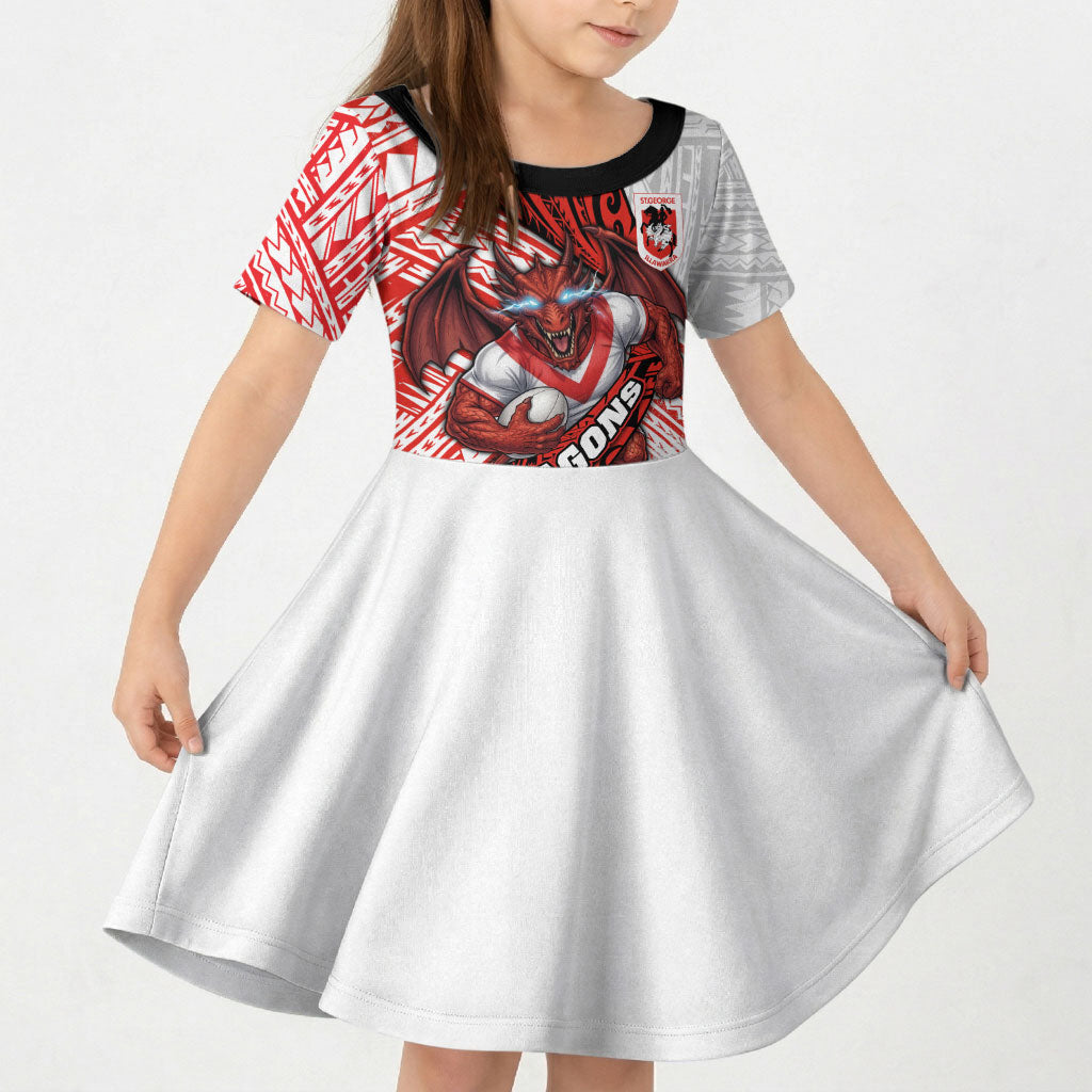 St George Illawarra Dragons Rugby Kid Short Sleeve Dress Tribal Polynesian Power Art - Lightning Mascot