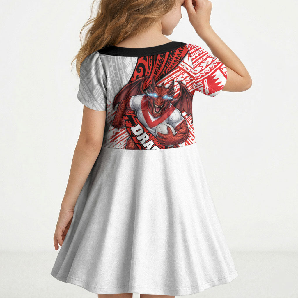 St George Illawarra Dragons Rugby Kid Short Sleeve Dress Tribal Polynesian Power Art - Lightning Mascot