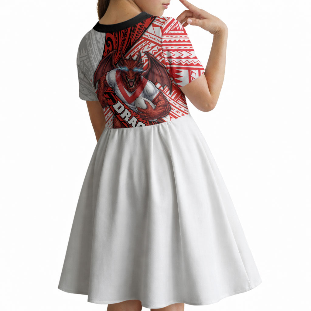 St George Illawarra Dragons Rugby Kid Short Sleeve Dress Tribal Polynesian Power Art - Lightning Mascot