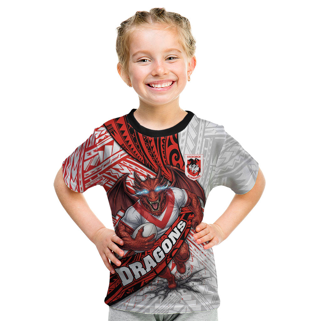 St George Illawarra Dragons Rugby Kid T Shirt Tribal Polynesian Power Art - Lightning Mascot