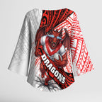 St George Illawarra Dragons Rugby Kimono Sleeve Blouse Tribal Polynesian Power Art - Lightning Mascot