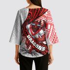 St George Illawarra Dragons Rugby Kimono Sleeve Blouse Tribal Polynesian Power Art - Lightning Mascot