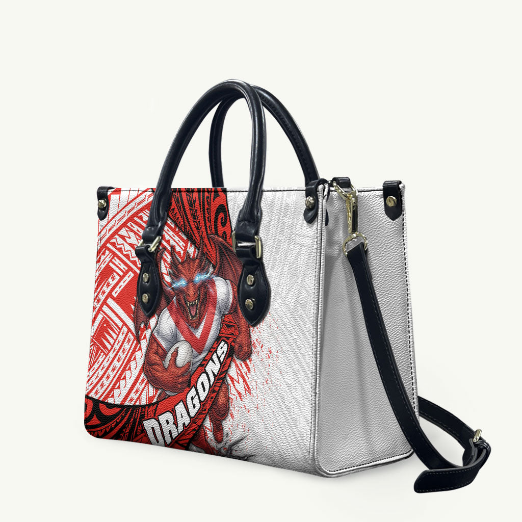 St George Illawarra Dragons Rugby Leather Bag Tribal Polynesian Power Art - Lightning Mascot