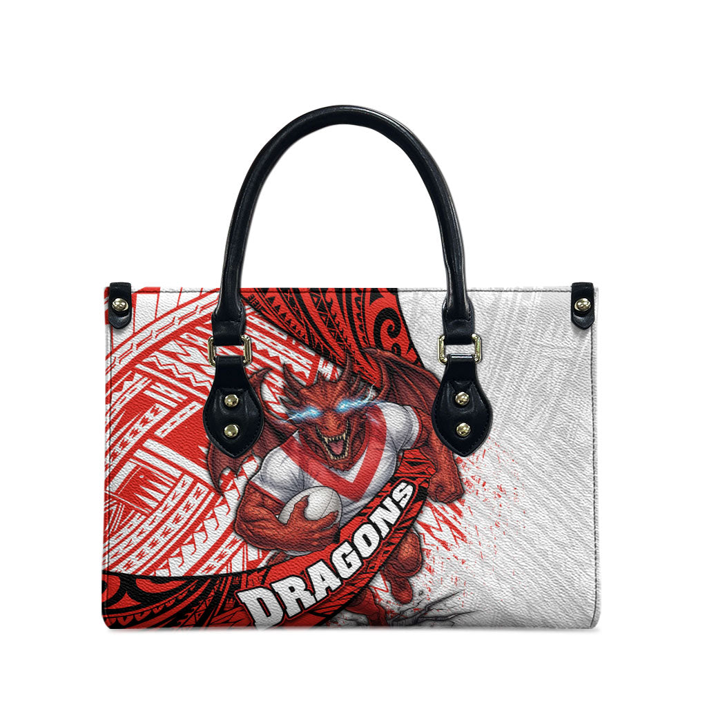 St George Illawarra Dragons Rugby Leather Bag Tribal Polynesian Power Art - Lightning Mascot
