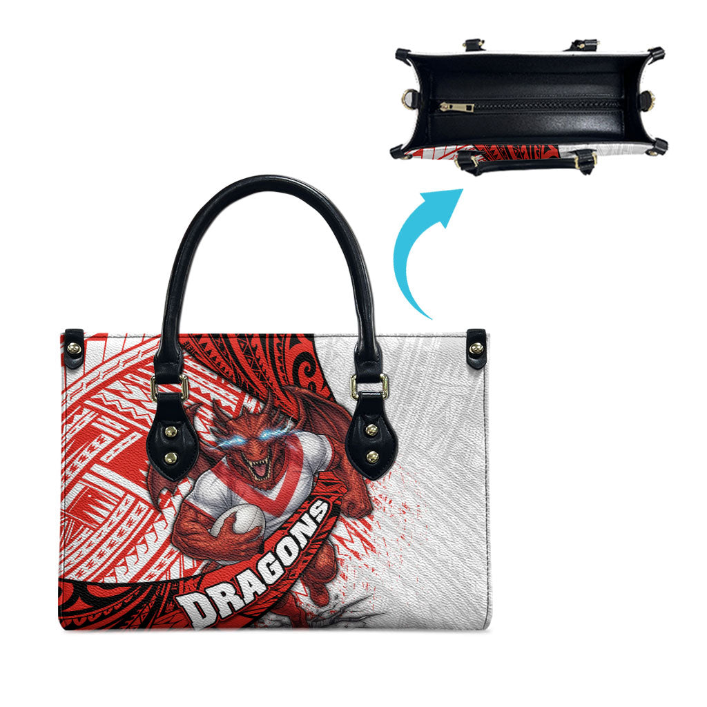 St George Illawarra Dragons Rugby Leather Bag Tribal Polynesian Power Art - Lightning Mascot