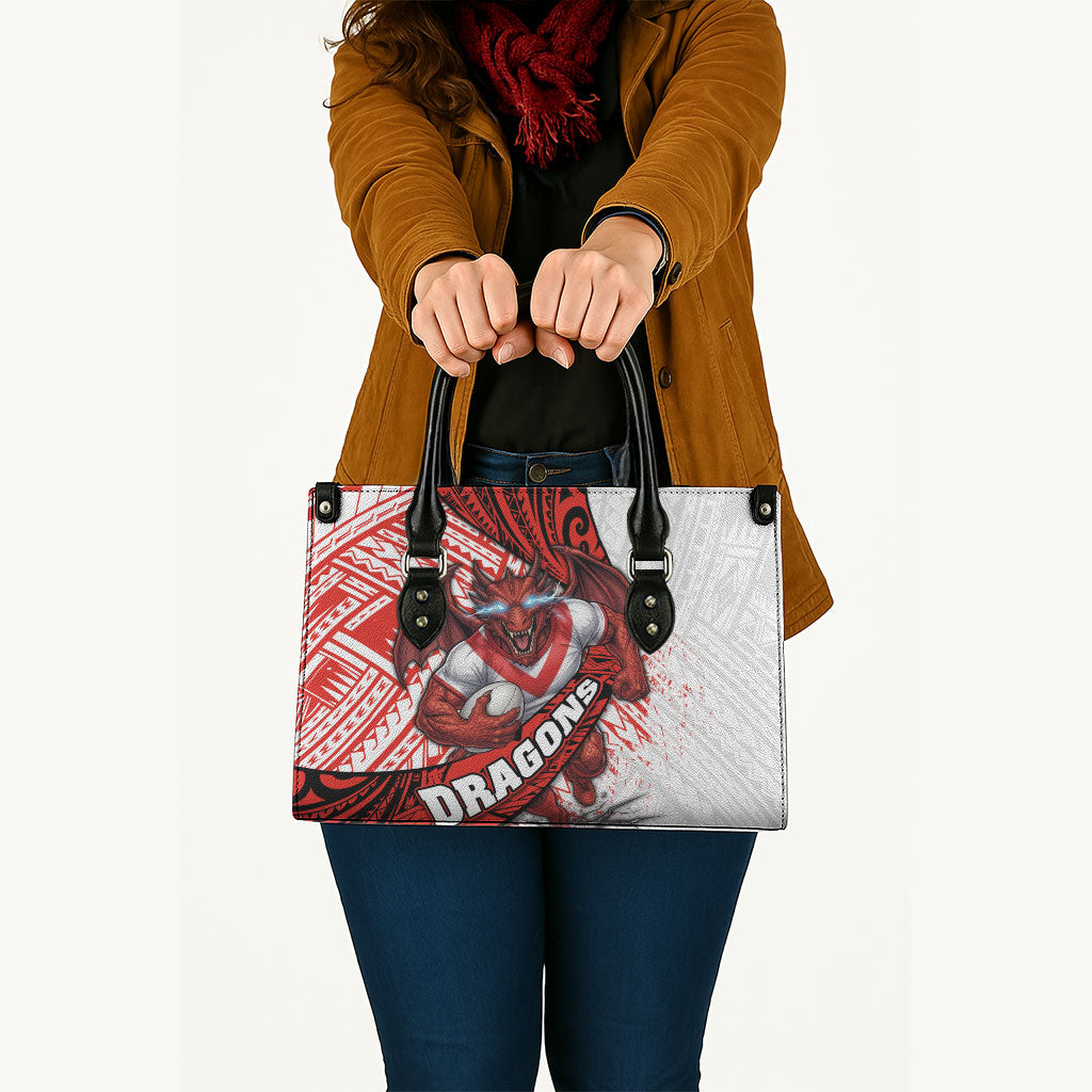 St George Illawarra Dragons Rugby Leather Bag Tribal Polynesian Power Art - Lightning Mascot