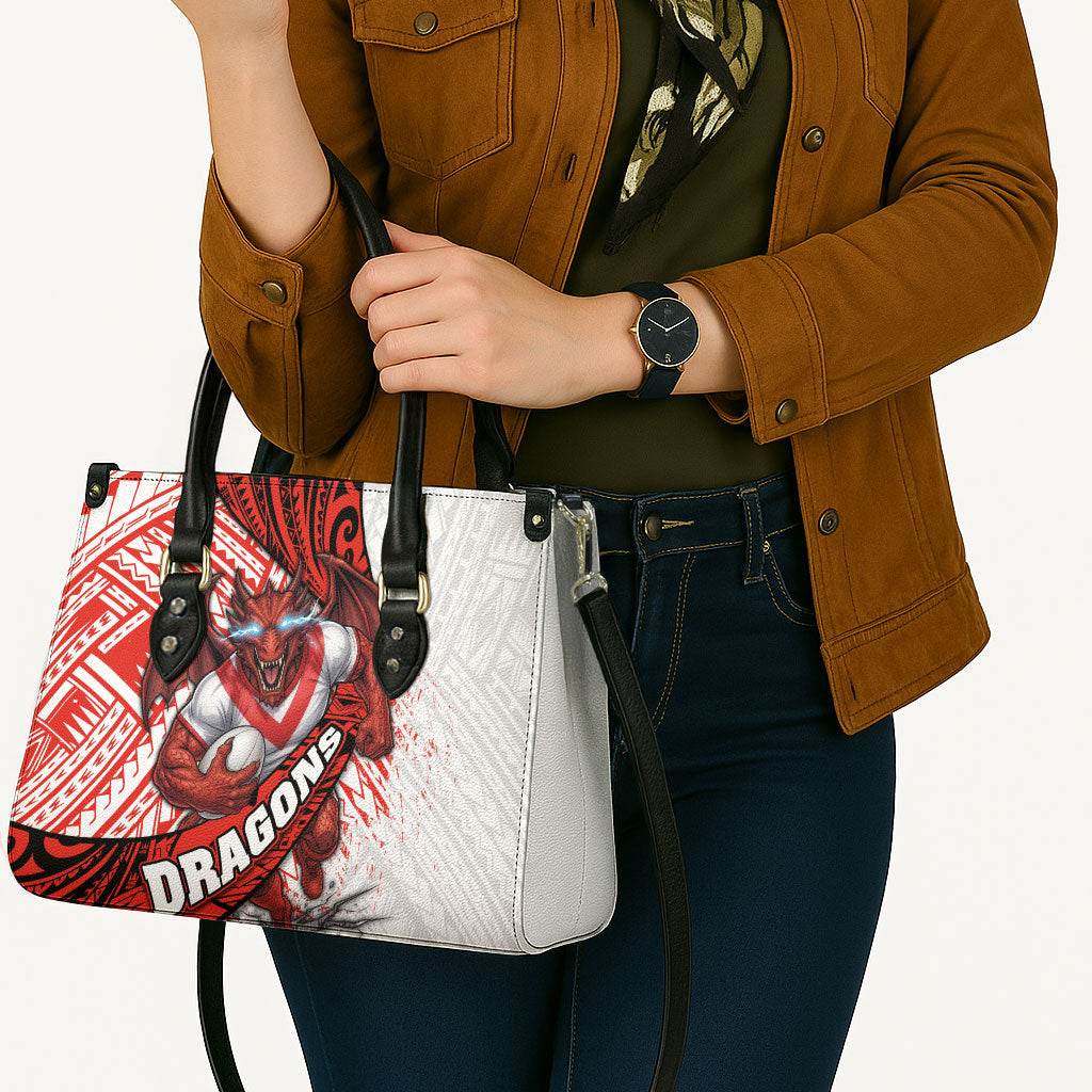 St George Illawarra Dragons Rugby Leather Bag Tribal Polynesian Power Art - Lightning Mascot