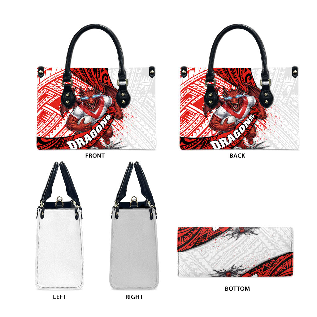 St George Illawarra Dragons Rugby Leather Bag Tribal Polynesian Power Art - Lightning Mascot