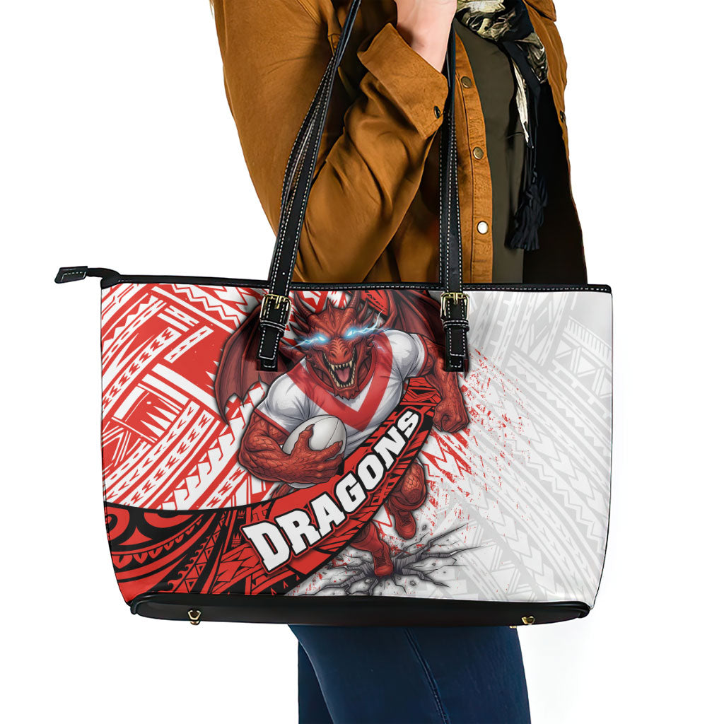 St George Illawarra Dragons Rugby Leather Tote Bag Tribal Polynesian Power Art - Lightning Mascot