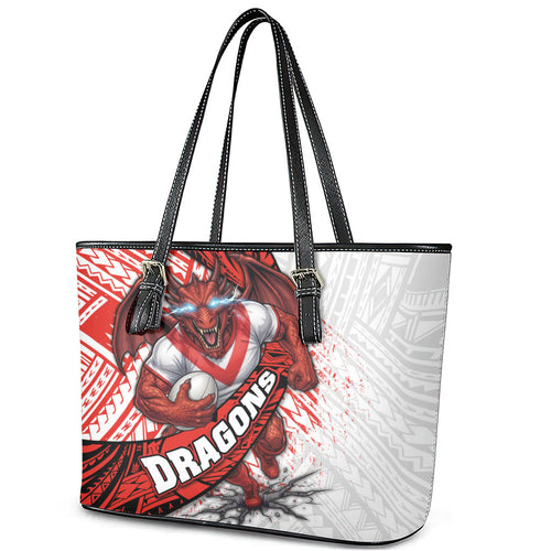St George Illawarra Dragons Rugby Leather Tote Bag Tribal Polynesian Power Art - Lightning Mascot