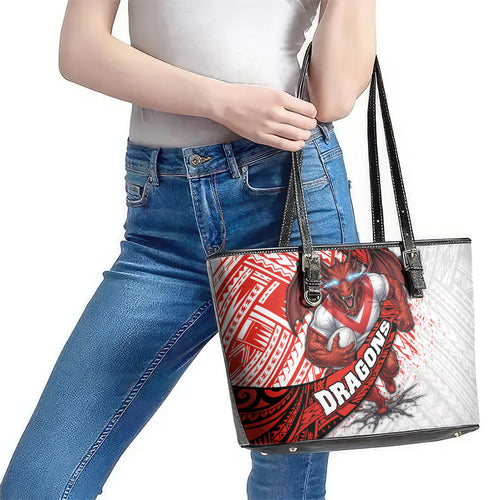 St George Illawarra Dragons Rugby Leather Tote Bag Tribal Polynesian Power Art - Lightning Mascot