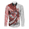 St George Illawarra Dragons Rugby Long Sleeve Button Shirt Tribal Polynesian Power Art - Lightning Mascot