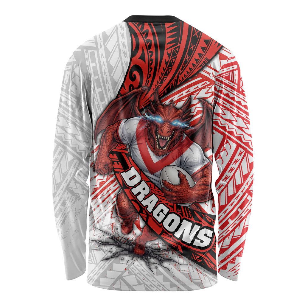St George Illawarra Dragons Rugby Long Sleeve Shirt Tribal Polynesian Power Art - Lightning Mascot