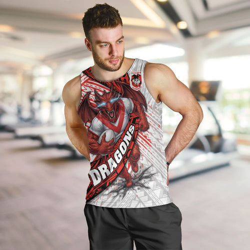 St George Illawarra Dragons Rugby Men Tank Top Tribal Polynesian Power Art - Lightning Mascot