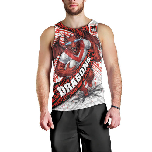 St George Illawarra Dragons Rugby Men Tank Top Tribal Polynesian Power Art - Lightning Mascot