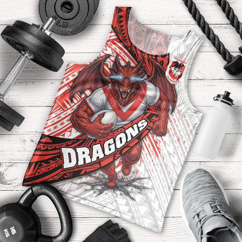 St George Illawarra Dragons Rugby Men Tank Top Tribal Polynesian Power Art - Lightning Mascot