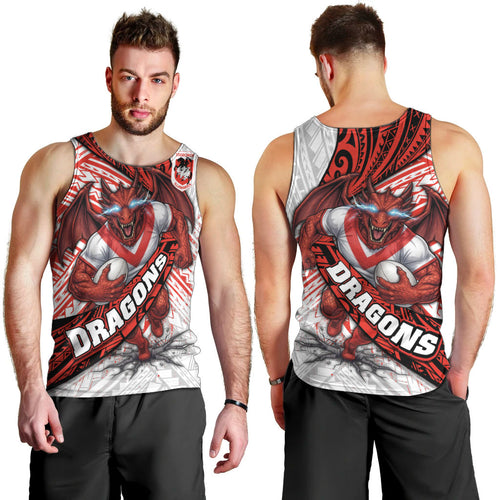 St George Illawarra Dragons Rugby Men Tank Top Tribal Polynesian Power Art - Lightning Mascot