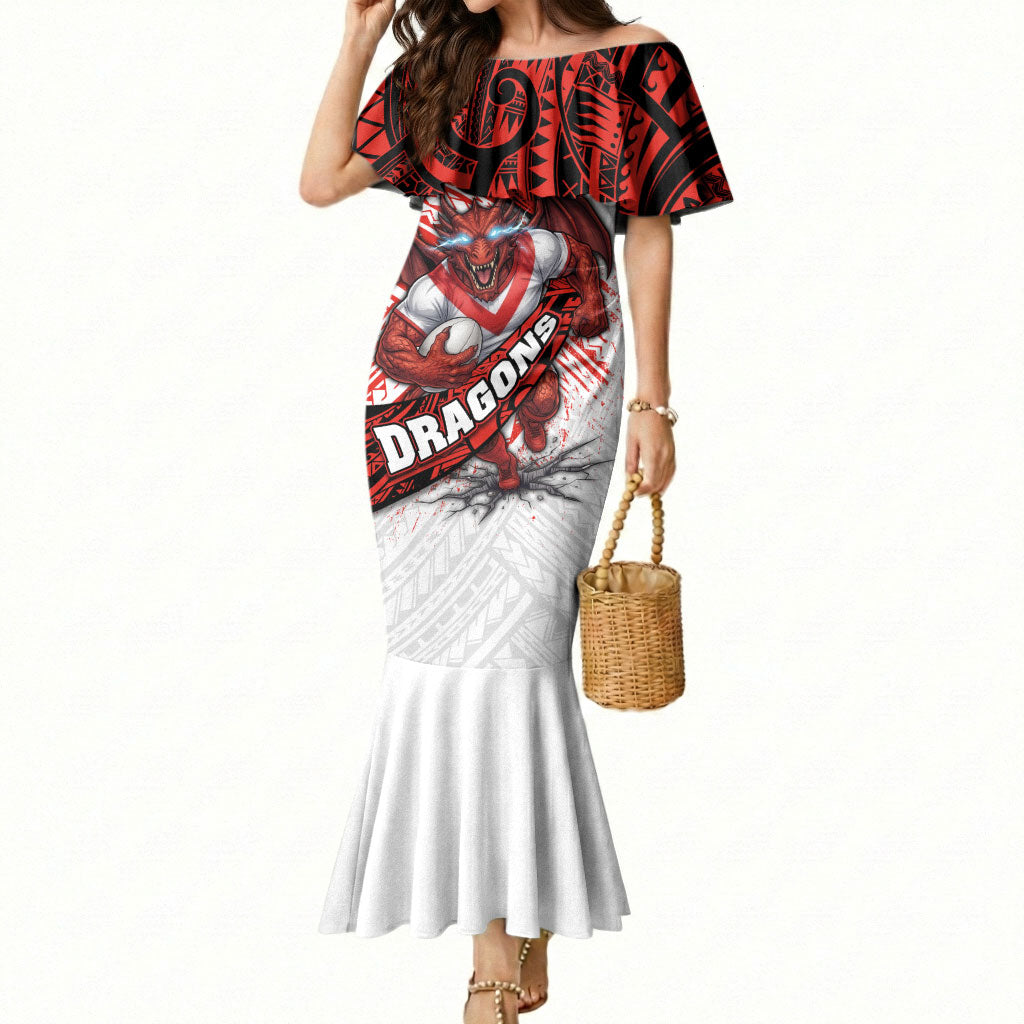 St George Illawarra Dragons Rugby Mermaid Dress Tribal Polynesian Power Art - Lightning Mascot