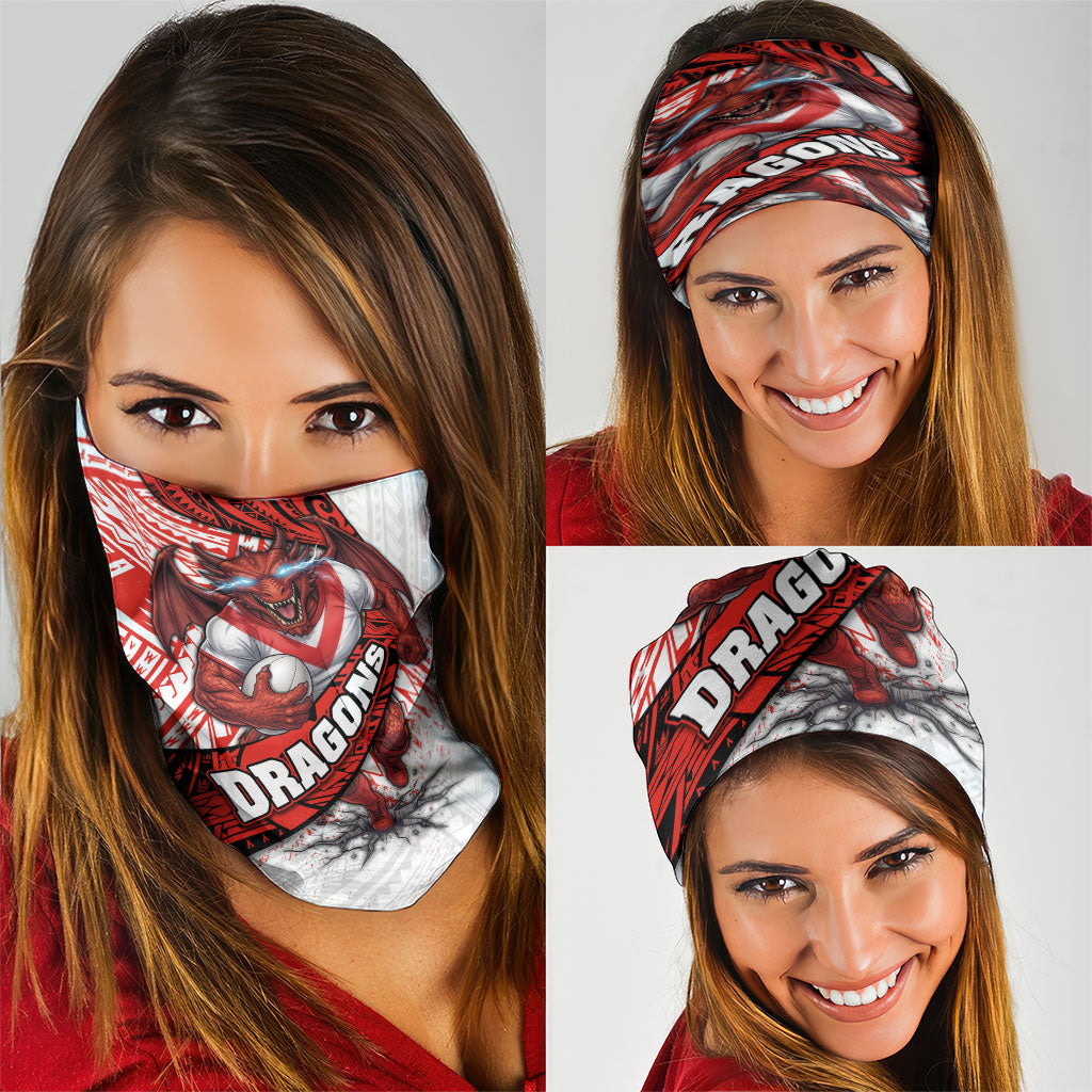 St George Illawarra Dragons Rugby Neck Gaiter Tribal Polynesian Power Art - Lightning Mascot