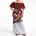 St George Illawarra Dragons Rugby Off Shoulder Maxi Dress Tribal Polynesian Power Art - Lightning Mascot
