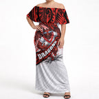 St George Illawarra Dragons Rugby Off Shoulder Maxi Dress Tribal Polynesian Power Art - Lightning Mascot