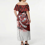St George Illawarra Dragons Rugby Off Shoulder Maxi Dress Tribal Polynesian Power Art - Lightning Mascot