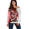 St George Illawarra Dragons Rugby Off Shoulder Sweater Tribal Polynesian Power Art - Lightning Mascot