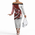 St George Illawarra Dragons Rugby Off The Shoulder Long Sleeve Dress Tribal Polynesian Power Art - Lightning Mascot