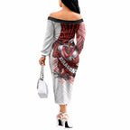 St George Illawarra Dragons Rugby Off The Shoulder Long Sleeve Dress Tribal Polynesian Power Art - Lightning Mascot