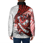 St George Illawarra Dragons Rugby Padded Jacket Tribal Polynesian Power Art - Lightning Mascot