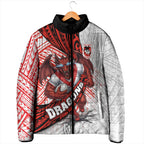 St George Illawarra Dragons Rugby Padded Jacket Tribal Polynesian Power Art - Lightning Mascot