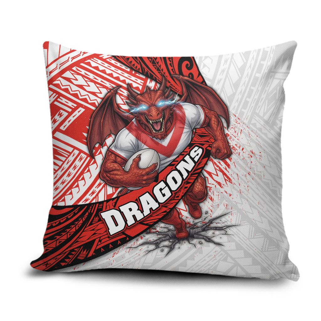St George Illawarra Dragons Rugby Pillow Cover Tribal Polynesian Power Art - Lightning Mascot