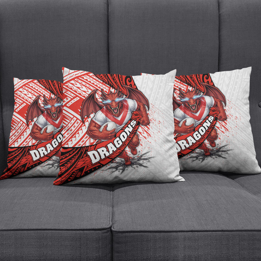 St George Illawarra Dragons Rugby Pillow Cover Tribal Polynesian Power Art - Lightning Mascot