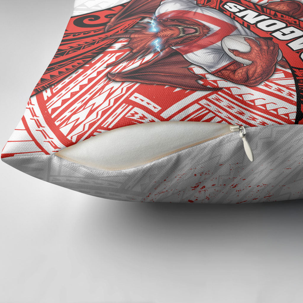 St George Illawarra Dragons Rugby Pillow Cover Tribal Polynesian Power Art - Lightning Mascot