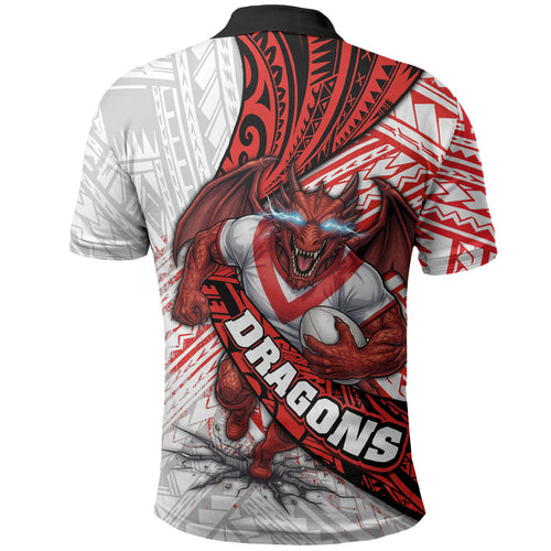 St George Illawarra Dragons Rugby Polo Shirt Tribal Polynesian Power Art - Lightning Mascot