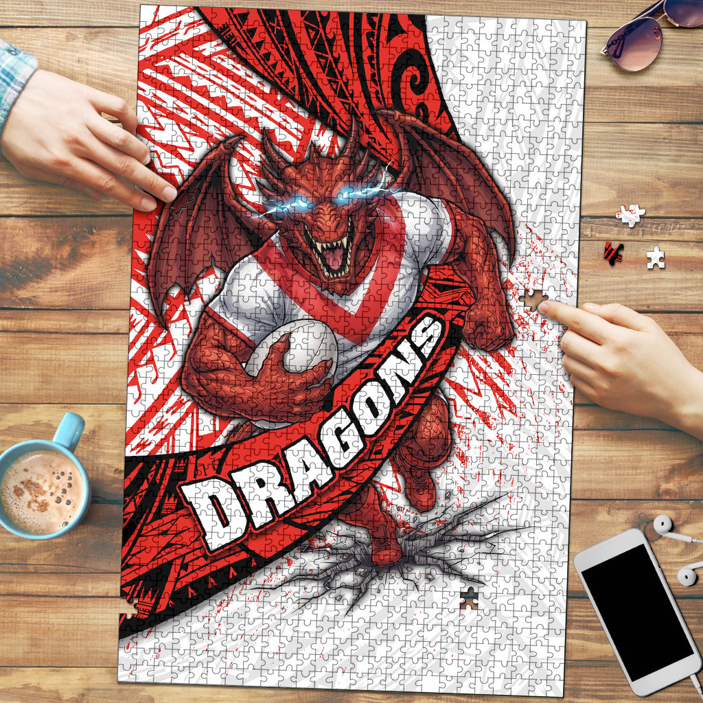 St George Illawarra Dragons Rugby Puzzle Tribal Polynesian Power Art - Lightning Mascot
