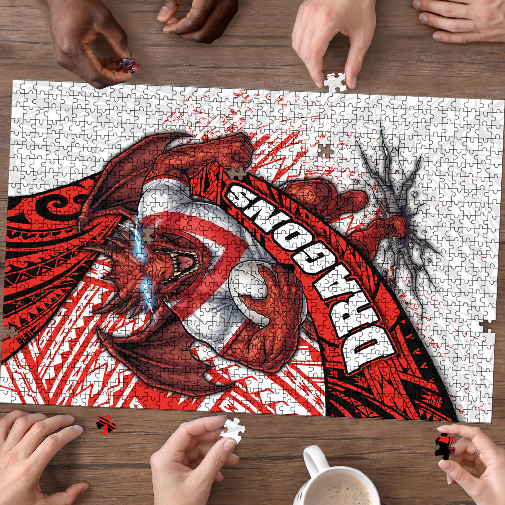 St George Illawarra Dragons Rugby Puzzle Tribal Polynesian Power Art - Lightning Mascot