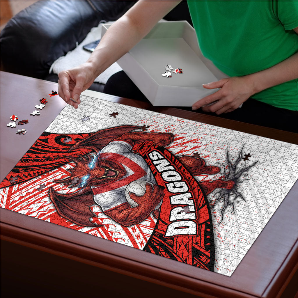 St George Illawarra Dragons Rugby Puzzle Tribal Polynesian Power Art - Lightning Mascot