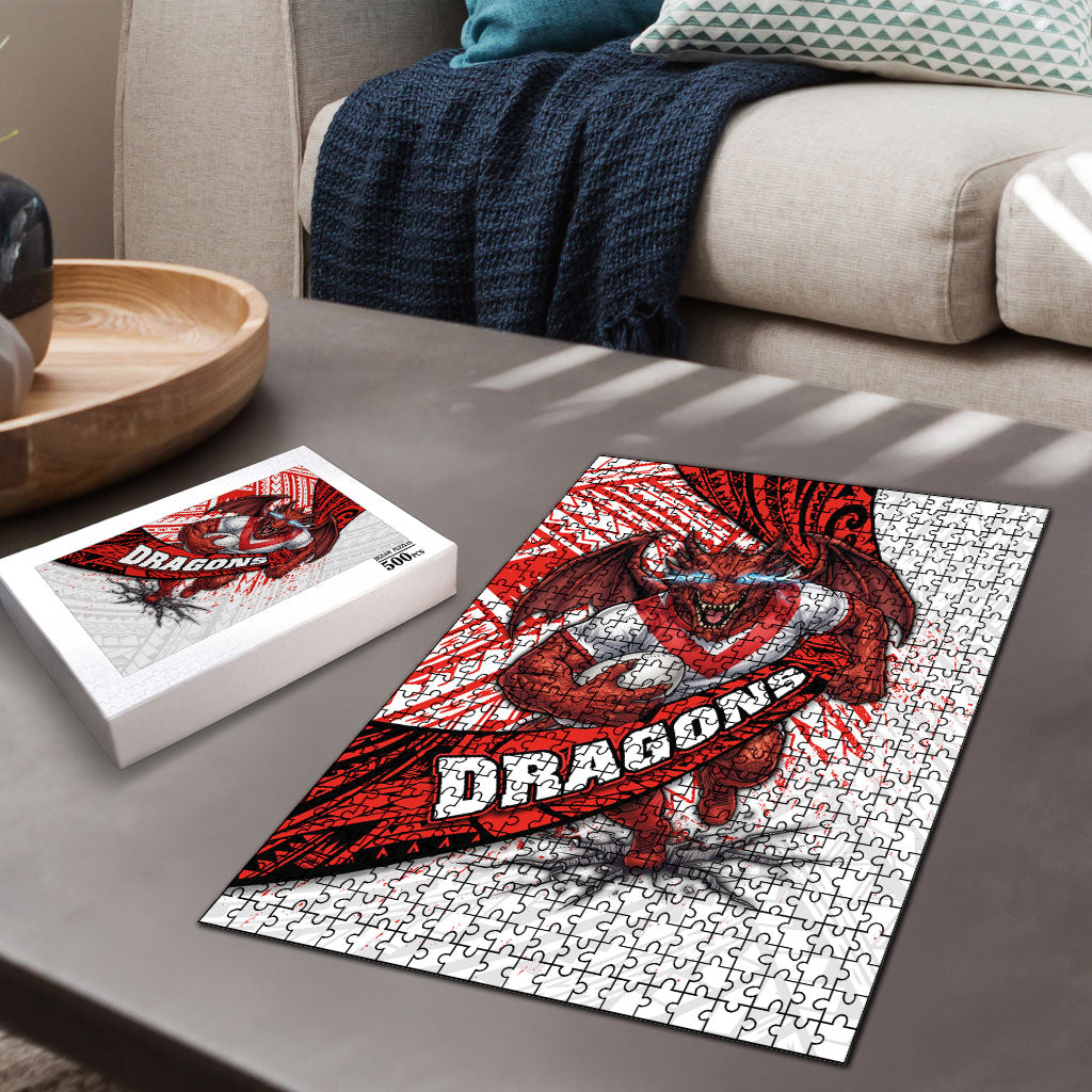St George Illawarra Dragons Rugby Puzzle Tribal Polynesian Power Art - Lightning Mascot