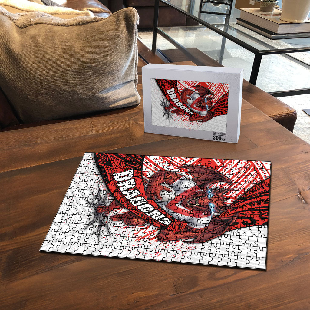 St George Illawarra Dragons Rugby Puzzle Tribal Polynesian Power Art - Lightning Mascot
