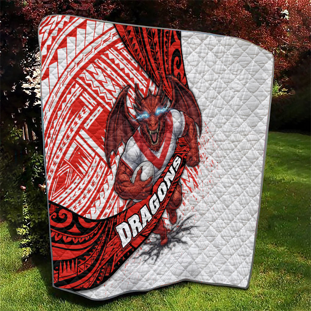 St George Illawarra Dragons Rugby Quilt Tribal Polynesian Power Art - Lightning Mascot