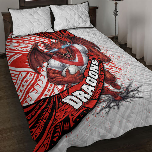 St George Illawarra Dragons Rugby Quilt Bed Set Tribal Polynesian Power Art - Lightning Mascot