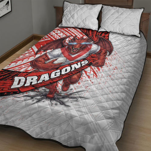 St George Illawarra Dragons Rugby Quilt Bed Set Tribal Polynesian Power Art - Lightning Mascot
