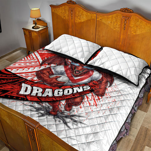 St George Illawarra Dragons Rugby Quilt Bed Set Tribal Polynesian Power Art - Lightning Mascot