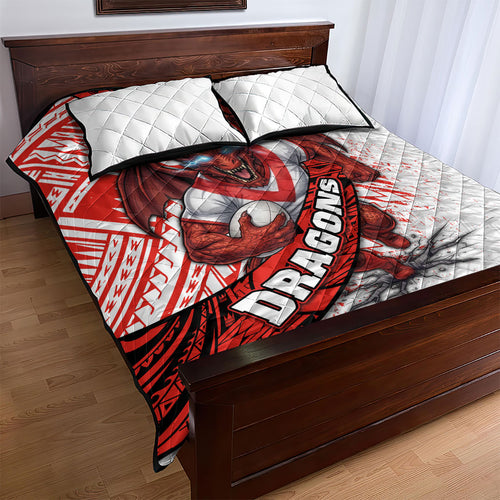 St George Illawarra Dragons Rugby Quilt Bed Set Tribal Polynesian Power Art - Lightning Mascot