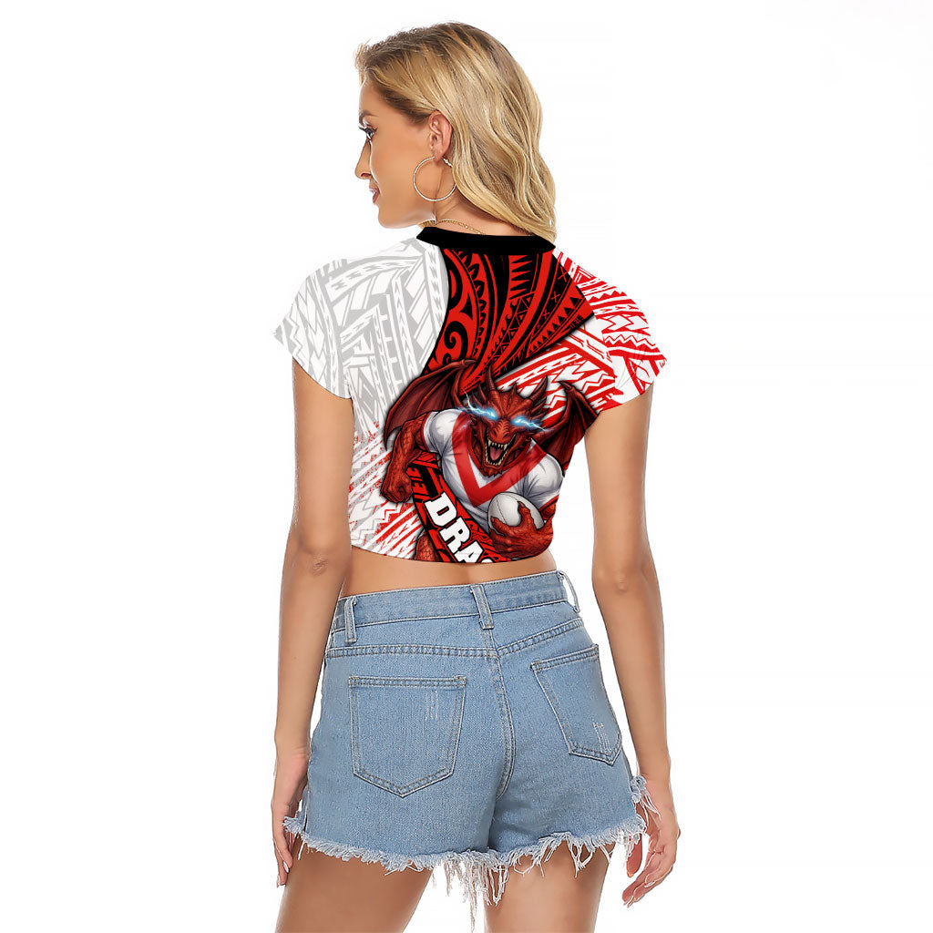 St George Illawarra Dragons Rugby Raglan Cropped T Shirt Tribal Polynesian Power Art - Lightning Mascot
