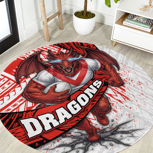 St George Illawarra Dragons Rugby Round Carpet Tribal Polynesian Power Art - Lightning Mascot