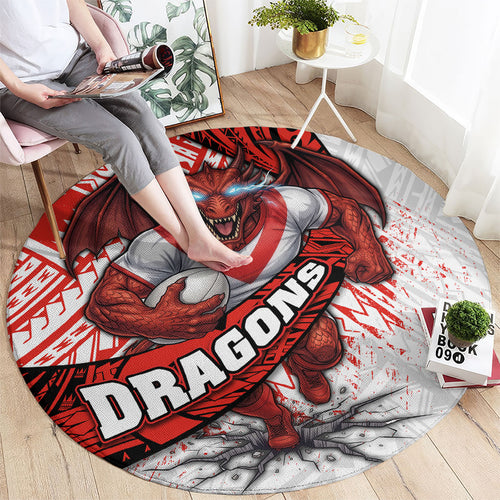 St George Illawarra Dragons Rugby Round Carpet Tribal Polynesian Power Art - Lightning Mascot