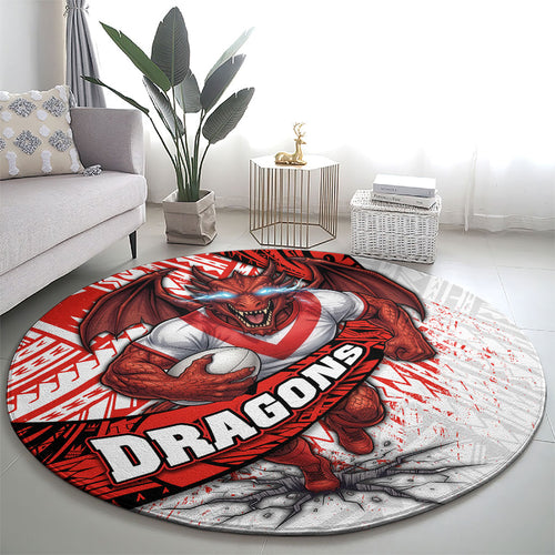 St George Illawarra Dragons Rugby Round Carpet Tribal Polynesian Power Art - Lightning Mascot